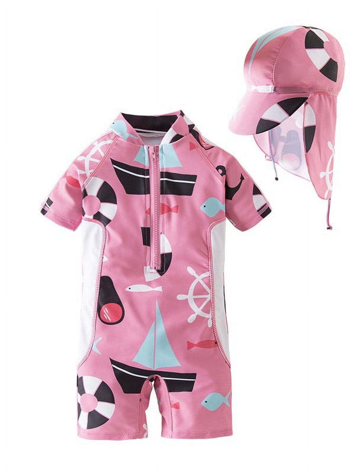 Kid Girls Chic Rash Guard Swimsuit Pink Sailboat Pool Party Swim Wear Beach Bathing Suit
